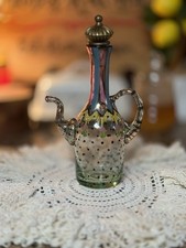 Vintage MacKenzie-Childs Hand Painted Art Glass Cruet Decanter Bottle w/ Stopper