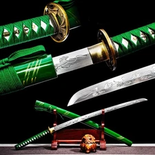 Handmade Sharpened Green Katana Sword Battle Ready 1095 Steel Japanese Samurai