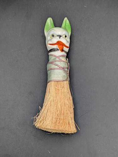 Vintage French Bulldog Green Whisk Brush-Japan-Hand Painted Dog Head