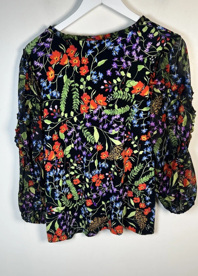 Blusa Campesina Maeve Anthropologie Jacquin Negra Floral Boho Cuello Atado Blusa Med Foto 4 de 4