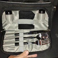 Pranzo Picnic Time Cooler Bag Black w Utensils / S&P 