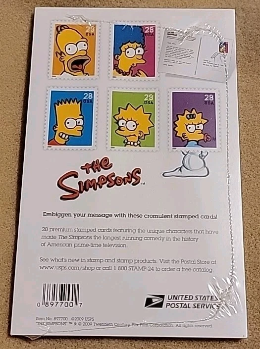 NEW The SIMPSONS 20 Premium Stamped Cards USPS SEALED 897700 United States 2009 - Image 2 of 4