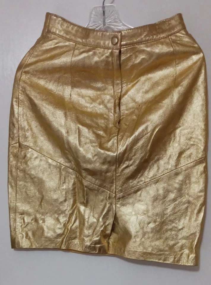 Falda Dorada Metálica Exclusiva Rubí Lillie De Colección - Talla Cintura 25" Caderas 36" Foto 4 de 4