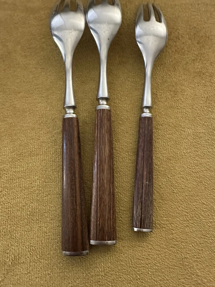 2 Dinner 1 Salad Fork Dansk Anvil Wood Accent  Jens Quistgaard Teak Stainless - Image 4 of 4