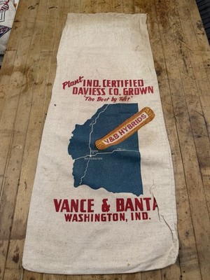 Vintage Daviess Vance Banta Hybrid Seed Corn Cloth Bag Farm Sack Washington IN