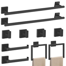 Matte Black 10-Piece Bathroom Towel Bar Set - Stainless Steel Wall Mounted