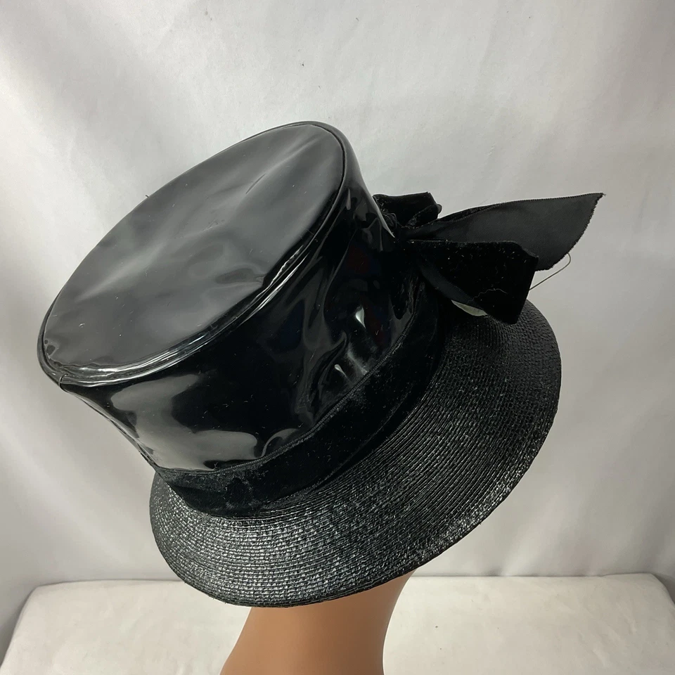 Cinta de paja de vinilo negra corona alta original de Desi New York vintage Foto 4 de 4