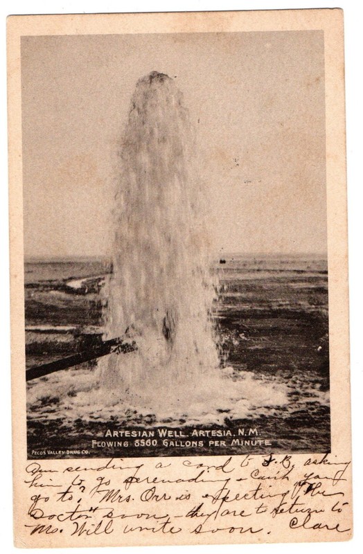 Artesia, NM New Mexico 1907 Postcard, Artesian Well, 8560 Gallons per Minute