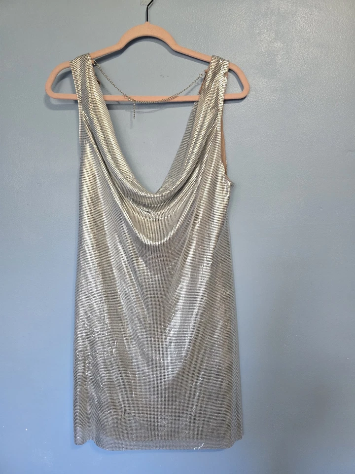NBD Ginny Chainmail Mini Silver Dress XXS/S - Image 3 of 4