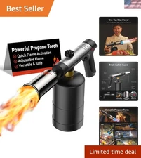 Propane Torch with One-Touch Max Fire, Cooking Blow Torch Gun with a Safety L...