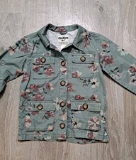 OshKosh B'gosh Girls Sage Green Utility Jacket Floral Denim Jacket Size 7