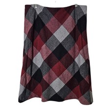 VTG Gap Wool Blend Plaid A-Line Skirt Knee Burgundy Gray Academia Preppy Size 16