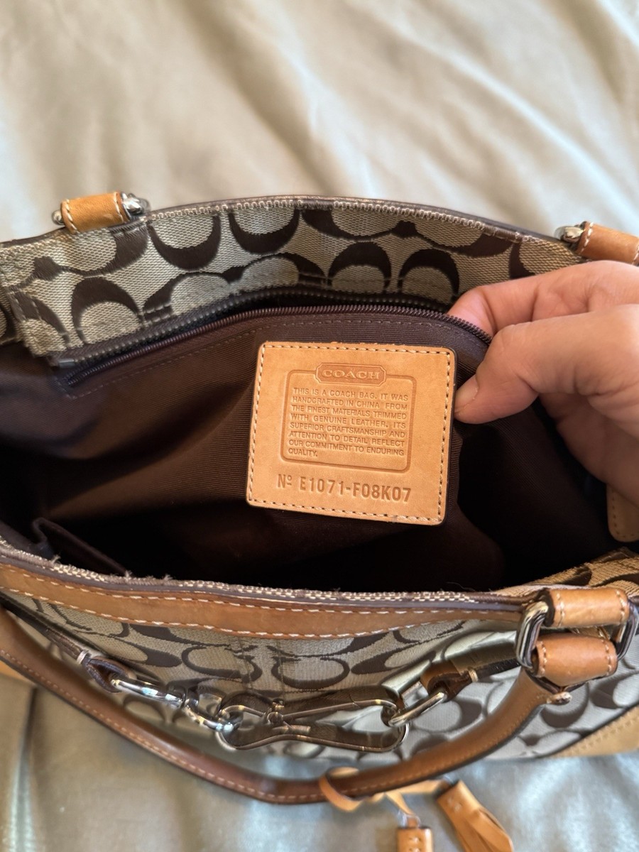 Coach Brown Signature Logo Shoulder Bag with Tassel, Leather Trim