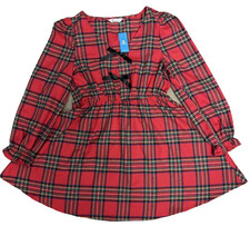 Cupshe Women’s Red Festive Plaid Tie Front Mini Dress- NWT-Medium-Black Bows