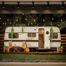 7X5ft Camping Backdrop RV Theme Adventure Camper Background, Spring Forest Sc...