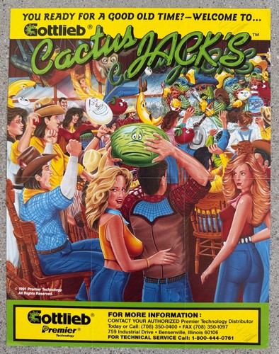 Cactus Jack's Original Pinball Arcade Flyer | 1991 Gottlieb | Good Condition