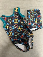 Plum Practicewear Gymnastics Leotard & Shorts Set. Black Multi Color Large CL