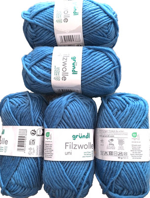 (kg/44 ) Filzwolle uni Gründl 5x50g Fb.17 = taubenblau strickfilzen Puschen