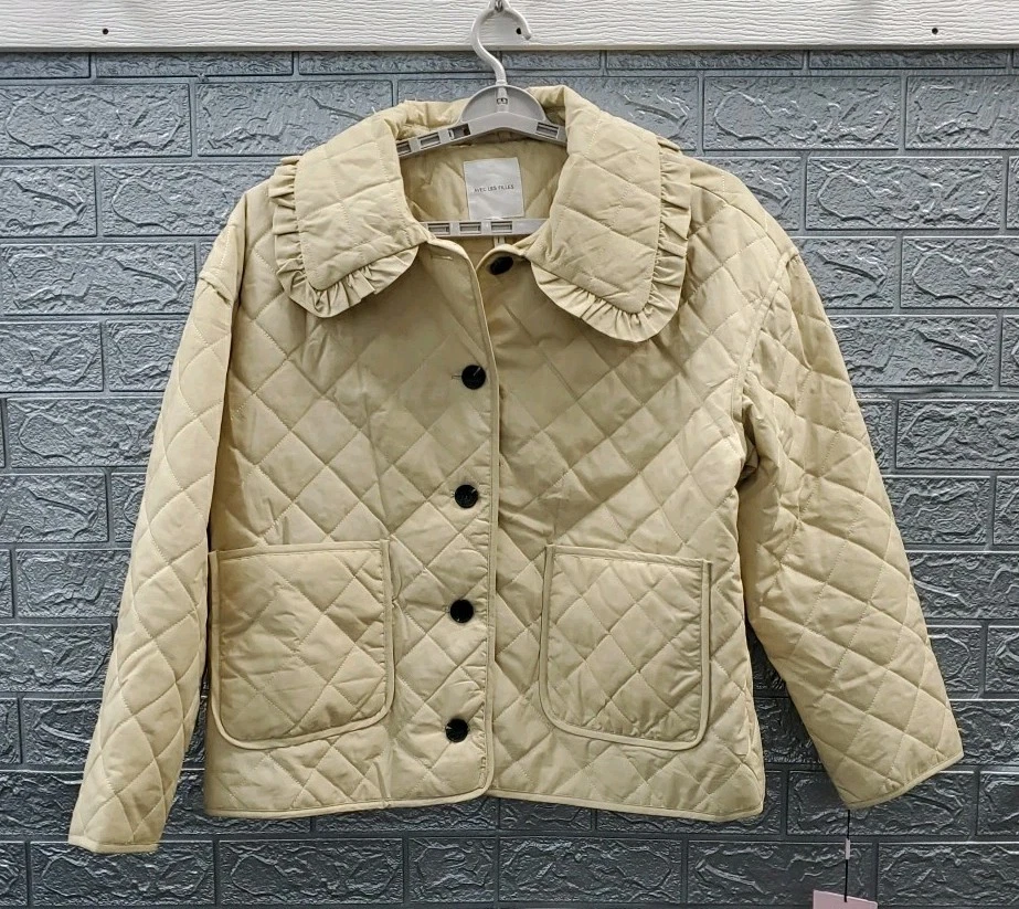 New AVEC LES FILLES Ruffle Collar Quilted Button Up Jacket Sand Size XL