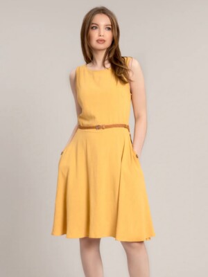 ❤️ Solo Linen Mix Kayla Dress With Belt Mustard UK Size RRP £45 BNWT ❤️  UK