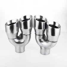 Pair Quad 4" Bevel Out 3 In Exhaust Tips Slant Cut Dual Wall 304 Stainless Steel