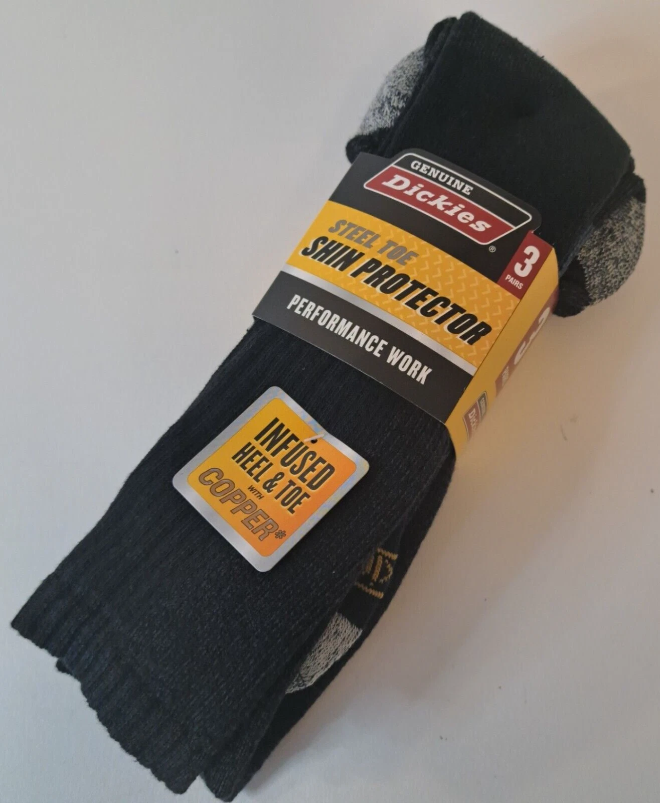 3 Pair Dickies Steel Toe Shin Protector Boot Length Work Sock Black 6-12 copper