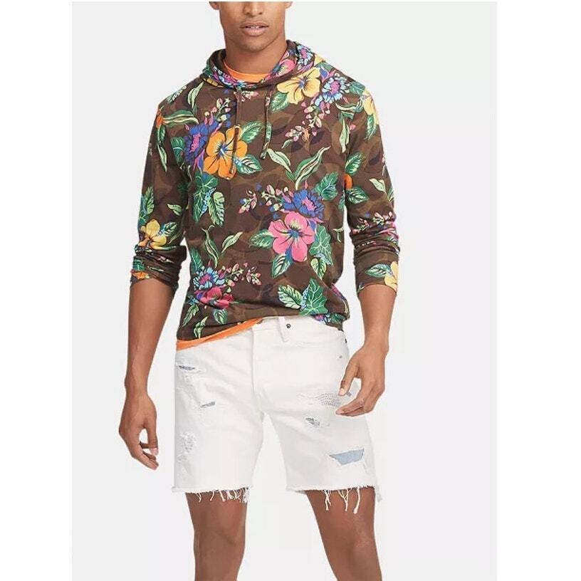 Felpa con cappuccio da uomo stampa floreale camicia a maniche lunghe con pony taglia S 100% cotone