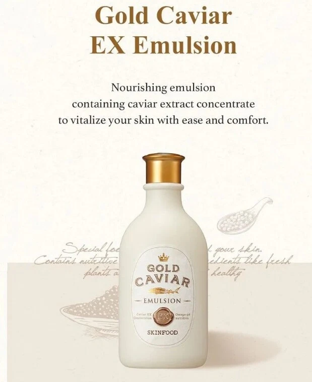 SKIN FOOD Gold Caviar EX Emulsión 145 ml Emulsión Hidratante Cuidado Coreano de la Piel Foto 3 de 4