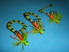 FLY FISHING FLIES - Firetiger CURLY TAIL JIG Streamers size #4 [1/16 oz] (3 pcs)