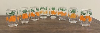 9 Vintage MCM Anchor Hocking 4 oz 3” X 2”Footed Orange Juice Glasses Set Of 9