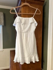 TRIXXI Womens White Spaghetti Strap Mini Evening Fit + Flare Dress S EUC