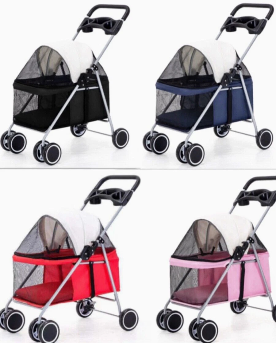 New Colored Skin Travel Folding Pet Carrier Stroller for Dogs Cats w/Cup Holders