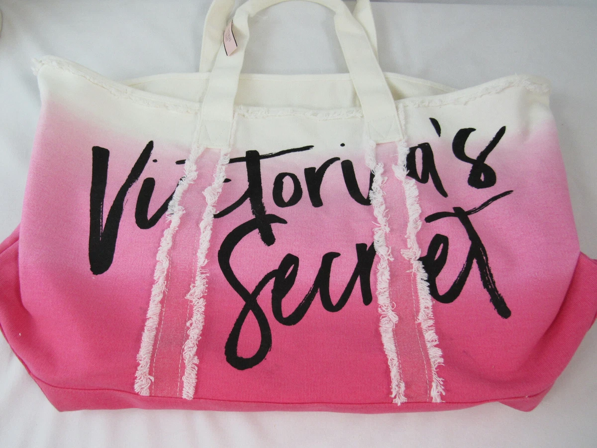 Victoria's Secret Fringe Strap Weekender Tote Pink Canvas Overnight Bag NWT  $58