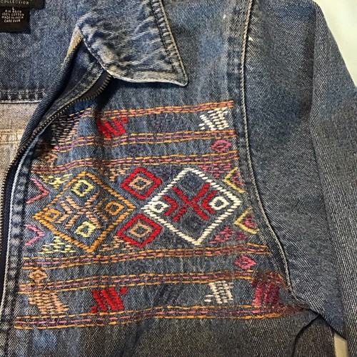 Giacca jeans denim vintage collezione Agapo ricamo grunge azteco anni 90 Y2K - Foto 3 di 7