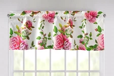 DaDa Bedding Semi Sheer Romantic Rose Floral Pink Window Curtain Valance 18 x 52