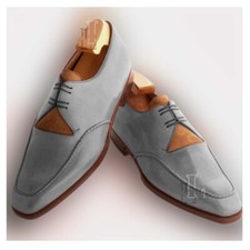 Handmade Men's Gray Genuine Leather New Edition Split Design Lace Up Shoes Sale!