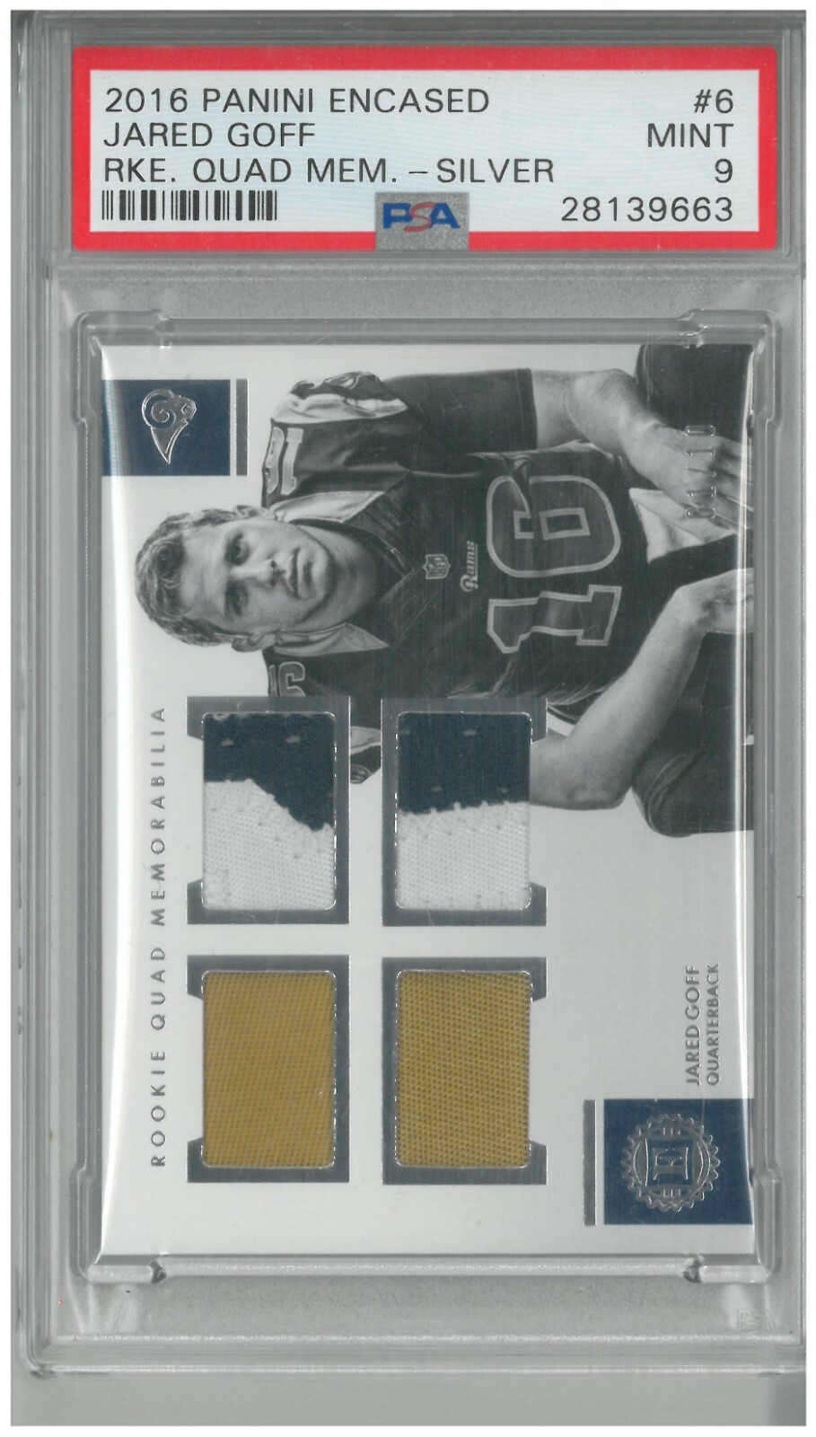 Jared Goff Panini Encased Rookie Quad Memorabilia #6 Silver