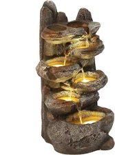 6-Tier Rockery Waterfall Outdoor Fountain Courtyard Garden Decor with Led Lights