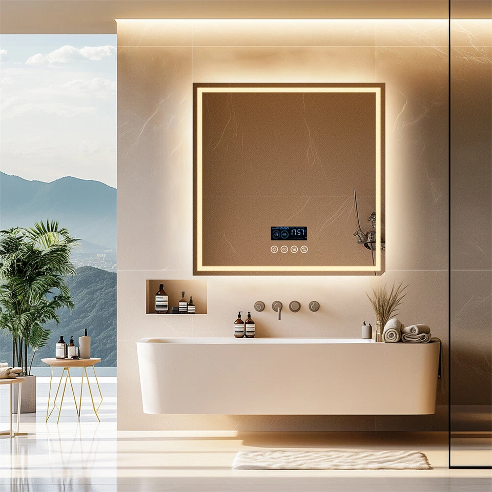 Espejo de baño LED frontal y retroiluminado Altavoz Bluetooth antiniebla regulable 32" Foto 3 de 4