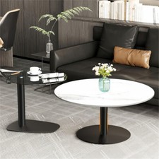 Large Modern Nesting Coffee Table Set, Sintered Stone & Glass Top, Sleek Finish