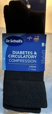 2 Pair X-Large Dr Scholl's Diabetic & Circulatory Crew Socks with Compression XL