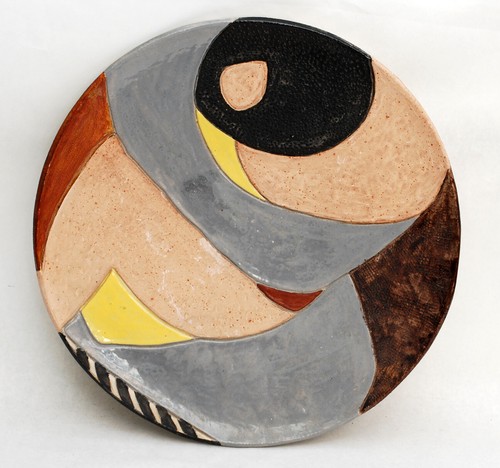 VTG Mid Century Post Modern Stoneware Studio Pottery Constructivist Charger