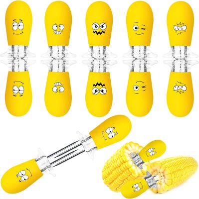 AUGSUN Corn Holders, 10Pcs/5 Pairs Corn Cob Holders Sets, Funny Faces Stainless 