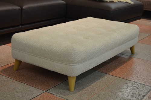 Laze Footstool Large Ottoman Foot Stool in Teddy Oat Fluffy Fabric - Picture 11 of 14