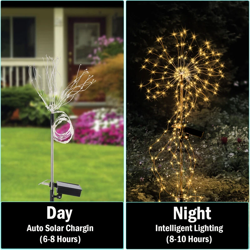 4X 120/150/200 LED Solar Fireworks Light Waterproof Path Lawn Garden Decor Lamp - Image 4 of 4