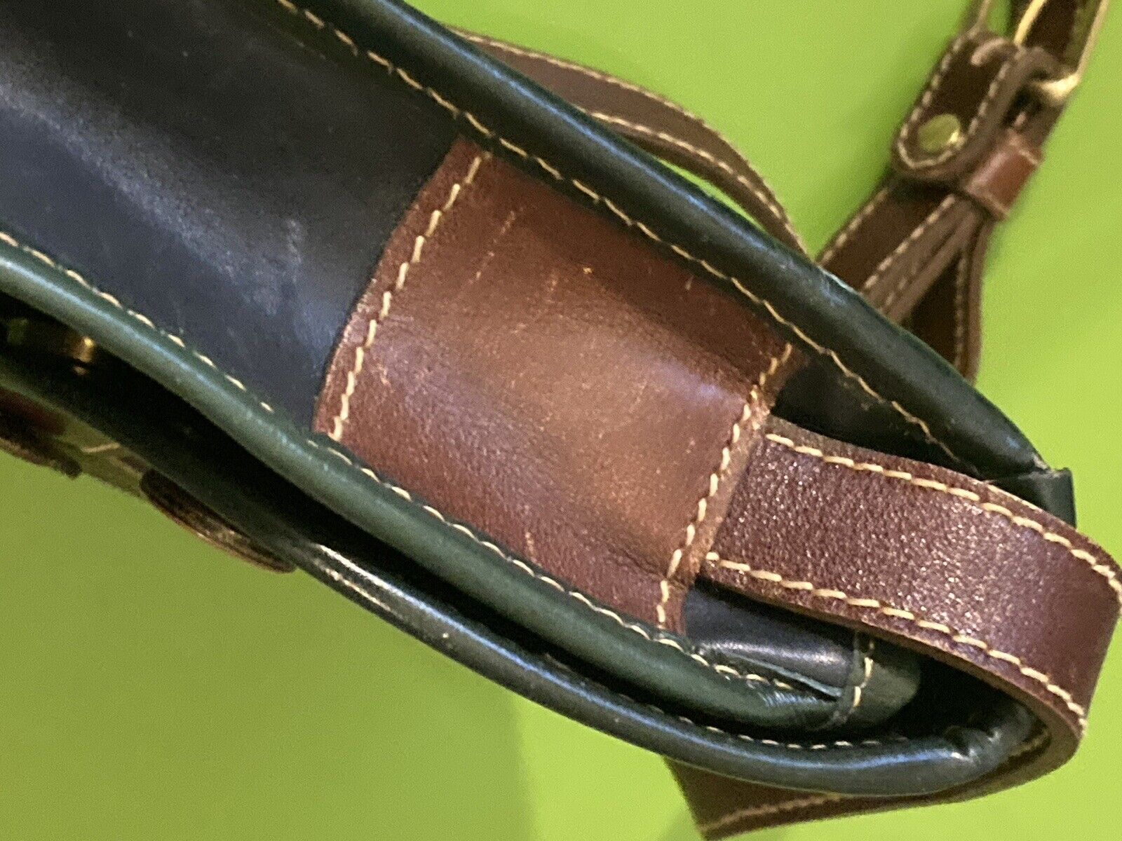 Vintage Brahmin Brown Green Navy Leather Crossbod… - image 11