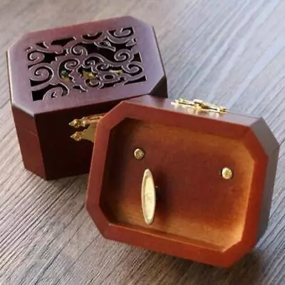 WOOD OCTAGON CARVING WIND UP MUSIC MUSIC BOX ( 100 SONGS AVAILABLE )