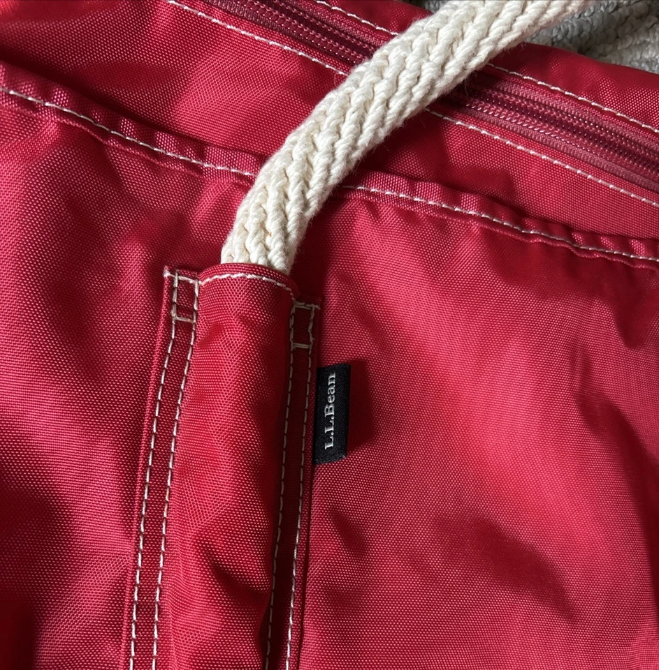 Bolso de nailon LL Bean vintage, asas de cuerda y barco rojo y blanco Foto 2 de 4