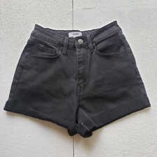 Forever 21 High Waisted Black Cuffed Denim Shorts Size US 24