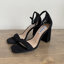 Steve Madden Womens 9 Black Dillion Ankle Strappy Nubuck Block Heel Sandals